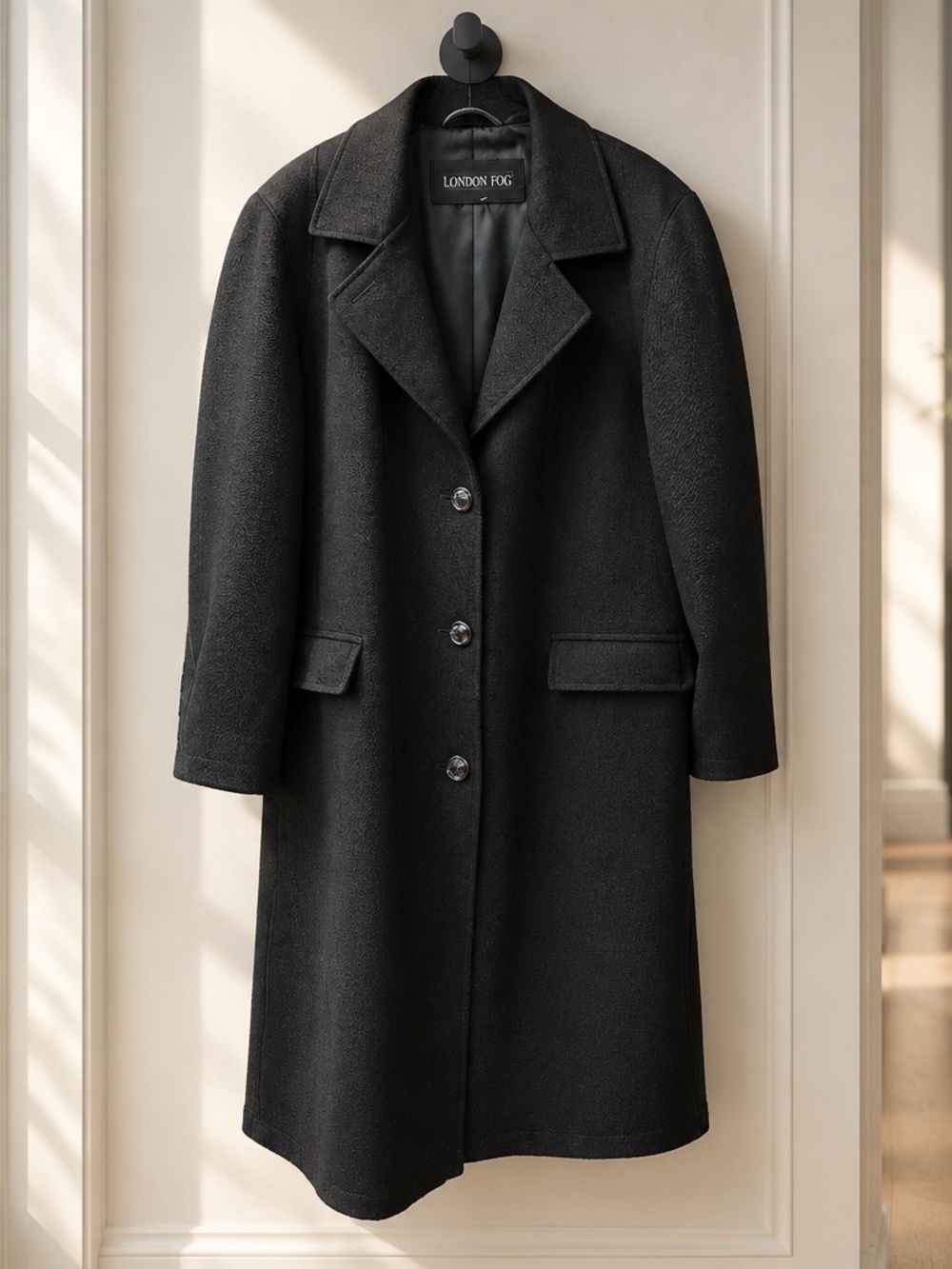 London Fog Black Single-Breasted Trench Coat